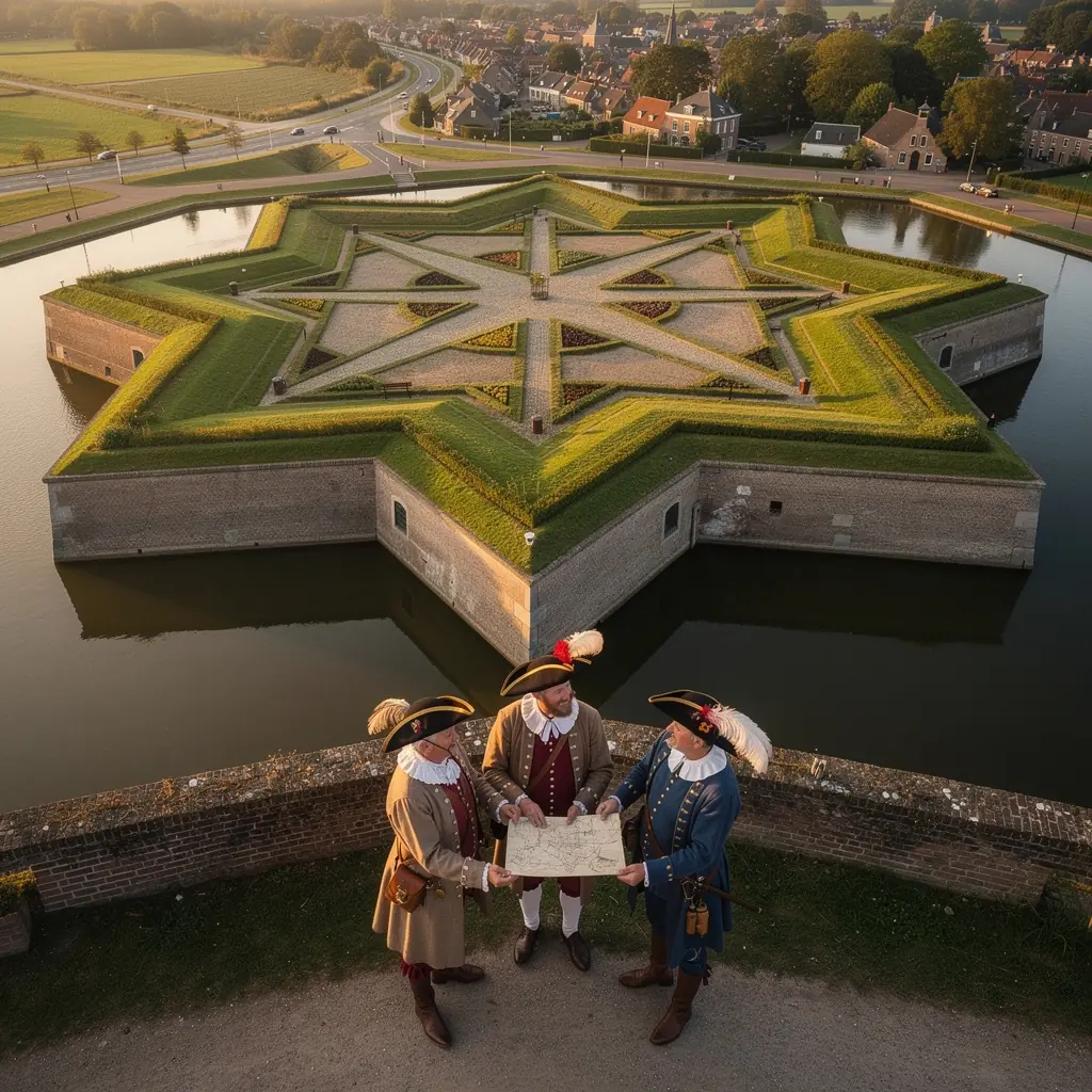 Toegangspoort van het fort met stenen details en een karakteristieke bovenbouw.